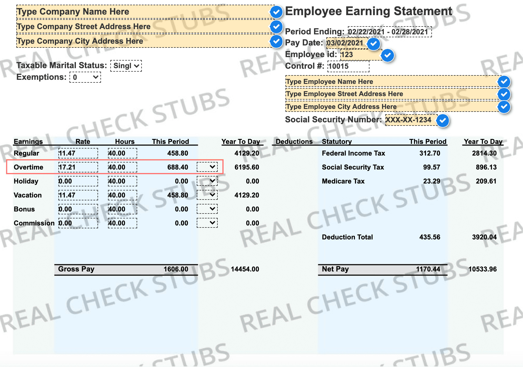 Pay Stub Generator With Overtime